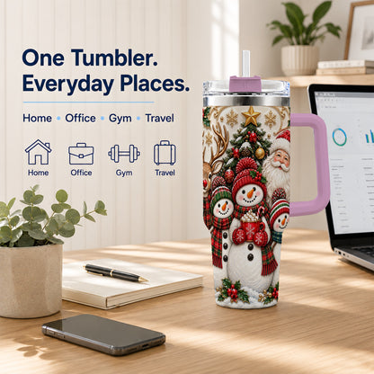 #pl[40oz|Pink] Santa Snowman 40oz Tumbler with Handle, Christmas Travel Cup
