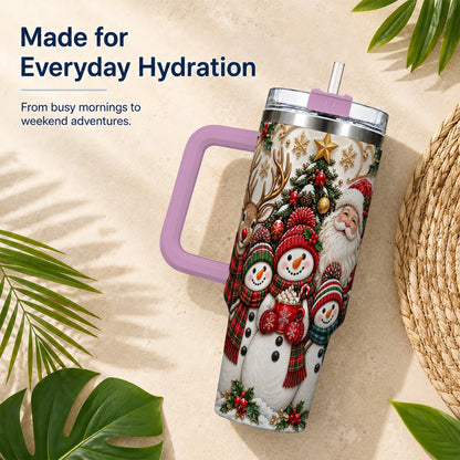 #pl[40oz|Pink] Santa Snowman 40oz Tumbler with Handle, Christmas Travel Cup