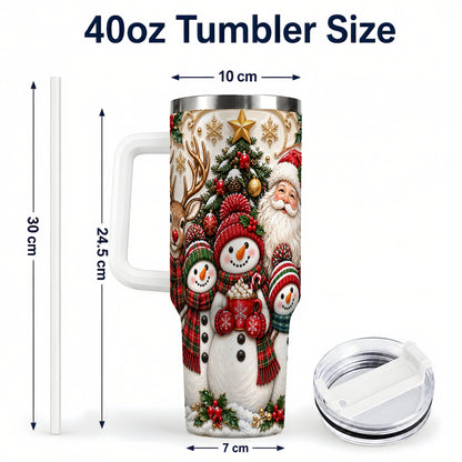 #pl[40oz|White] Santa Snowman 40oz Tumbler with Handle, Christmas Travel Cup