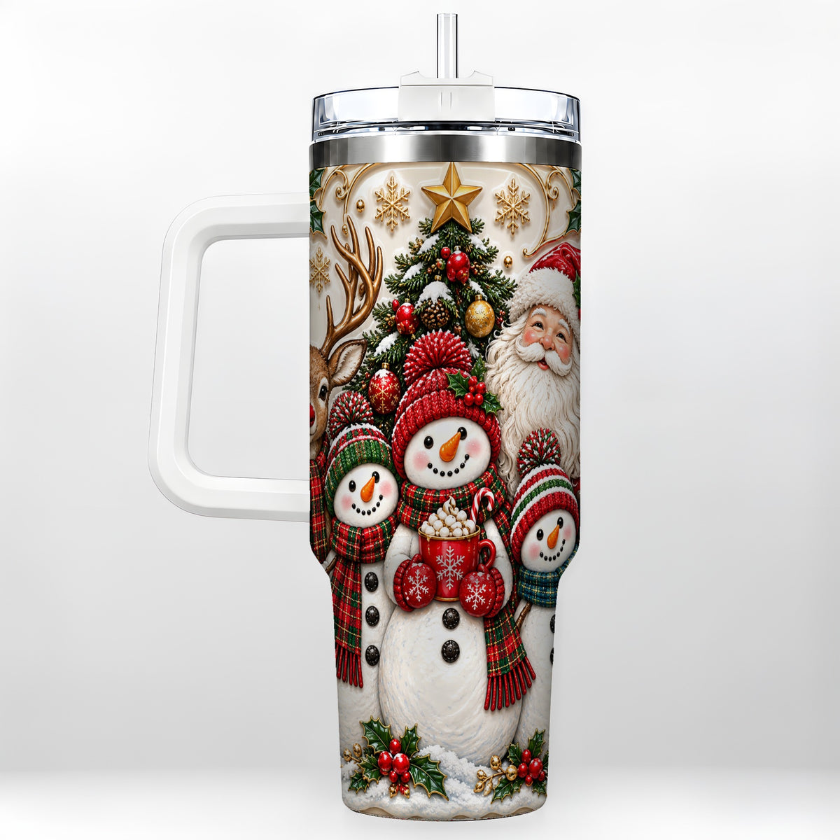 Santa Snowman 40oz Tumbler with Handle, Christmas Travel Cup