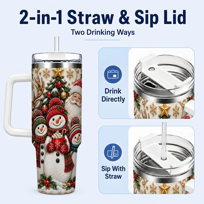 #pl[40oz|White] Santa Snowman 40oz Tumbler with Handle, Christmas Travel Cup