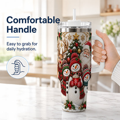 #pl[40oz|White] Santa Snowman 40oz Tumbler with Handle, Christmas Travel Cup