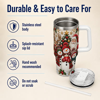 #pl[40oz|White] Santa Snowman 40oz Tumbler with Handle, Christmas Travel Cup
