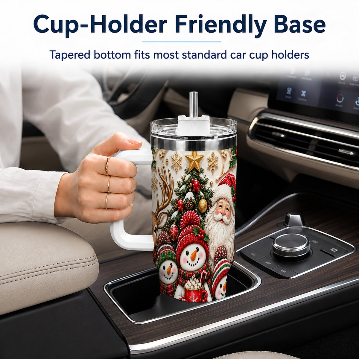 #pl[40oz|White] Santa Snowman 40oz Tumbler with Handle, Christmas Travel Cup