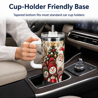 #pl[40oz|White] Santa Snowman 40oz Tumbler with Handle, Christmas Travel Cup