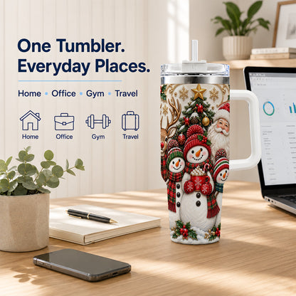 #pl[40oz|White] Santa Snowman 40oz Tumbler with Handle, Christmas Travel Cup