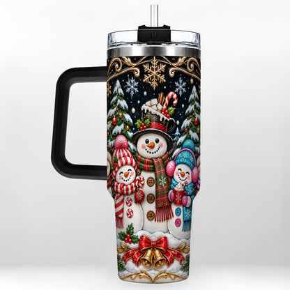 #pl[40oz|Black] Snowman Family 40oz Tumbler with Handle, Christmas Travel Cup