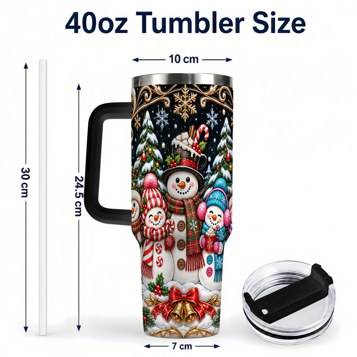 #pl[40oz|Black] Snowman Family 40oz Tumbler with Handle, Christmas Travel Cup