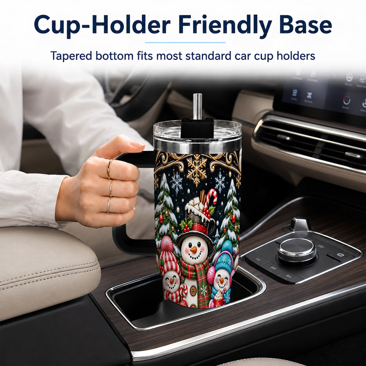#pl[40oz|Black] Snowman Family 40oz Tumbler with Handle, Christmas Travel Cup