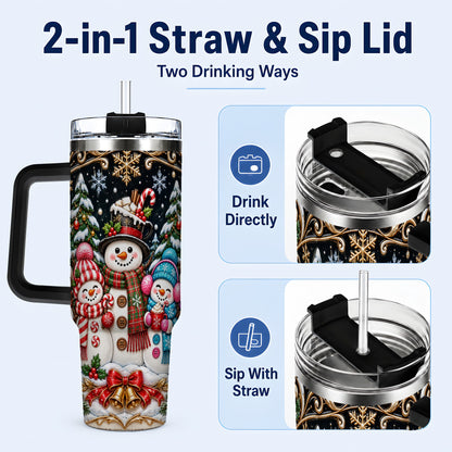 #pl[40oz|Black] Snowman Family 40oz Tumbler with Handle, Christmas Travel Cup