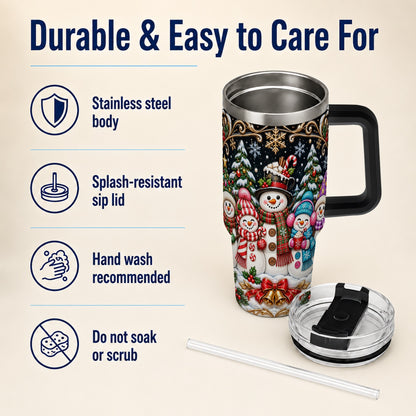 #pl[40oz|Black] Snowman Family 40oz Tumbler with Handle, Christmas Travel Cup
