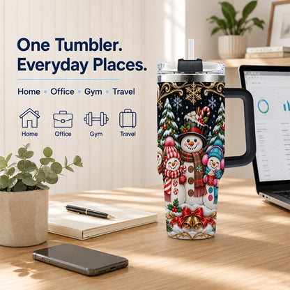 #pl[40oz|Black] Snowman Family 40oz Tumbler with Handle, Christmas Travel Cup