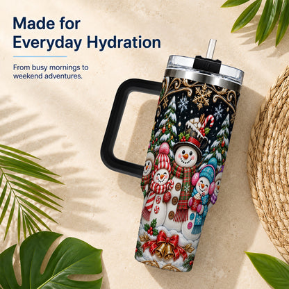 #pl[40oz|Black] Snowman Family 40oz Tumbler with Handle, Christmas Travel Cup