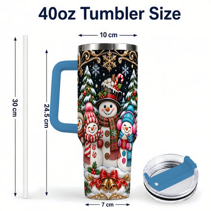 #pl[40oz|Blue] Snowman Family 40oz Tumbler with Handle, Christmas Travel Cup