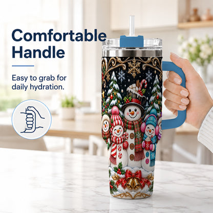 #pl[40oz|Blue] Snowman Family 40oz Tumbler with Handle, Christmas Travel Cup