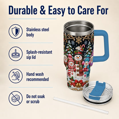 #pl[40oz|Blue] Snowman Family 40oz Tumbler with Handle, Christmas Travel Cup