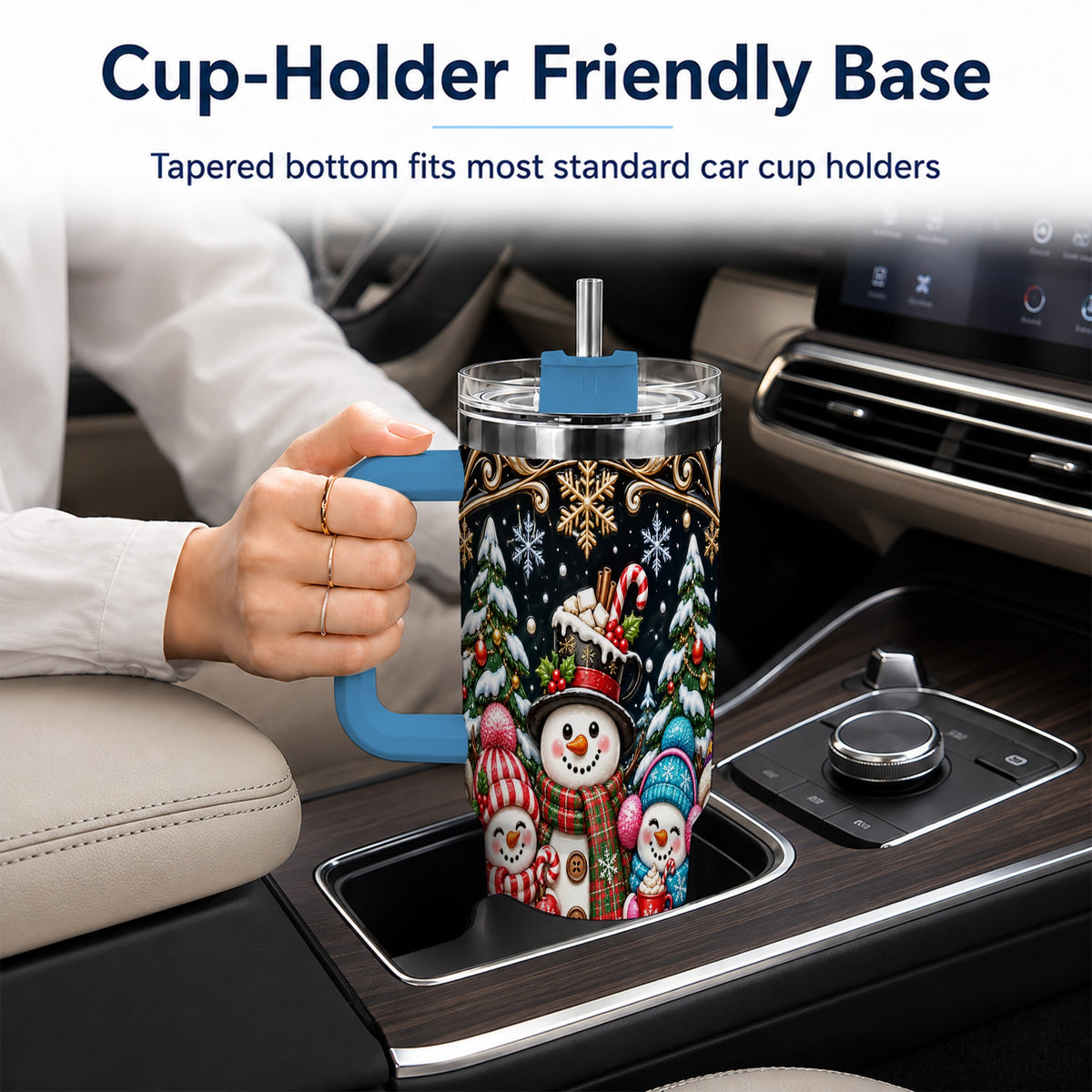 #pl[40oz|Blue] Snowman Family 40oz Tumbler with Handle, Christmas Travel Cup