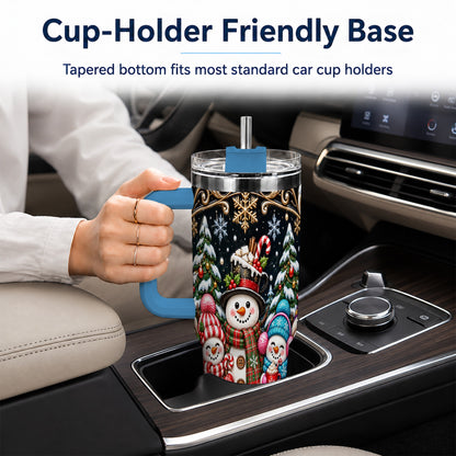 #pl[40oz|Blue] Snowman Family 40oz Tumbler with Handle, Christmas Travel Cup
