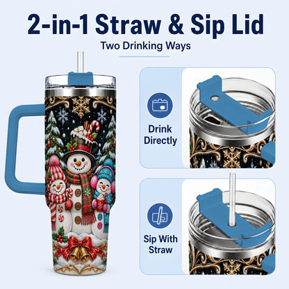 #pl[40oz|Blue] Snowman Family 40oz Tumbler with Handle, Christmas Travel Cup
