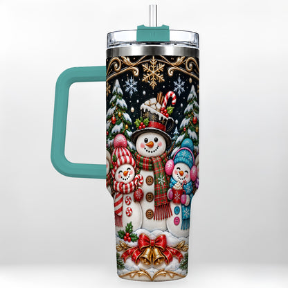 #pl[40oz|Green] Snowman Family 40oz Tumbler with Handle, Christmas Travel Cup
