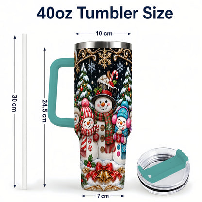 #pl[40oz|Green] Snowman Family 40oz Tumbler with Handle, Christmas Travel Cup