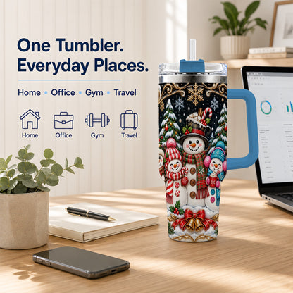 #pl[40oz|Blue] Snowman Family 40oz Tumbler with Handle, Christmas Travel Cup