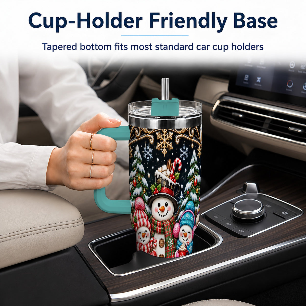 #pl[40oz|Green] Snowman Family 40oz Tumbler with Handle, Christmas Travel Cup