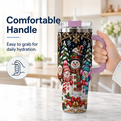 #pl[40oz|Pink] Snowman Family 40oz Tumbler with Handle, Christmas Travel Cup