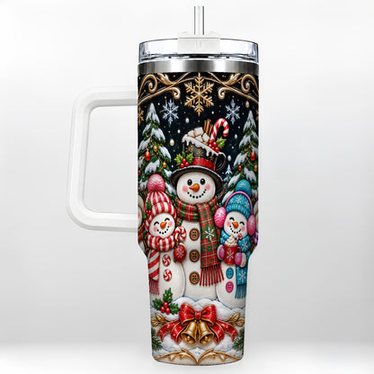 Snowman Family 40oz Tumbler with Handle, Christmas Travel Cup