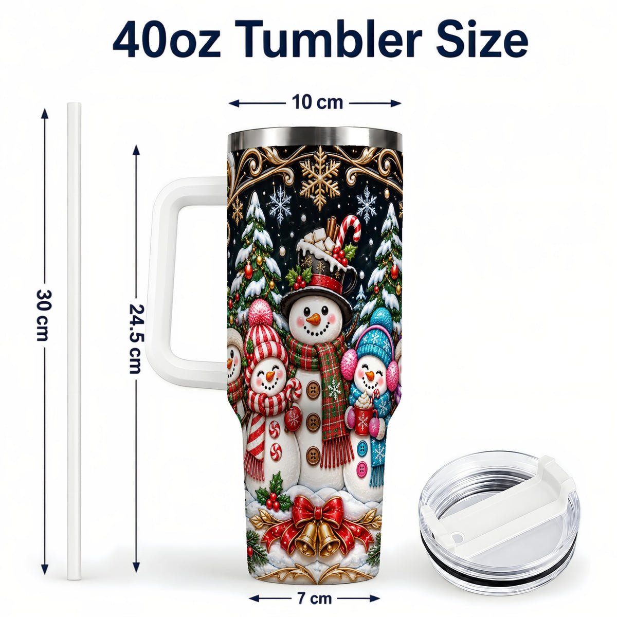 #pl[40oz|White] Snowman Family 40oz Tumbler with Handle, Christmas Travel Cup