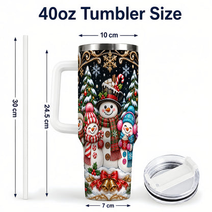 #pl[40oz|White] Snowman Family 40oz Tumbler with Handle, Christmas Travel Cup