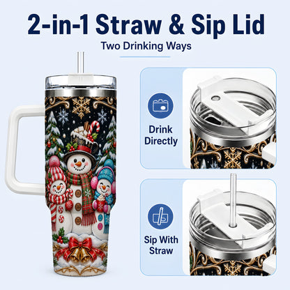 #pl[40oz|White] Snowman Family 40oz Tumbler with Handle, Christmas Travel Cup