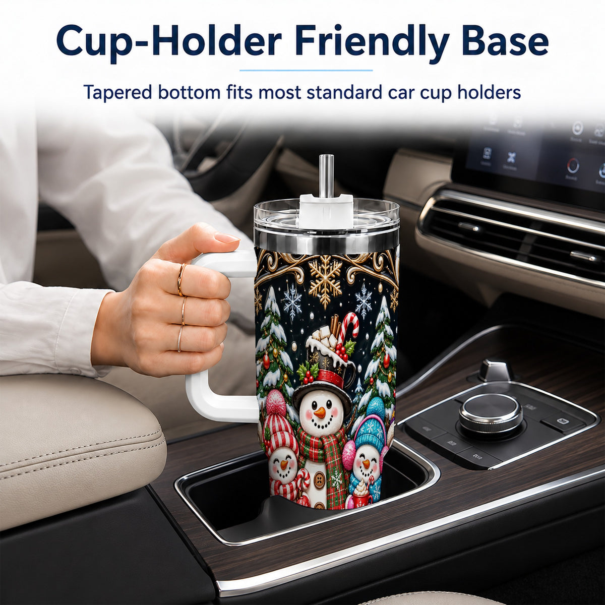 #pl[40oz|White] Snowman Family 40oz Tumbler with Handle, Christmas Travel Cup