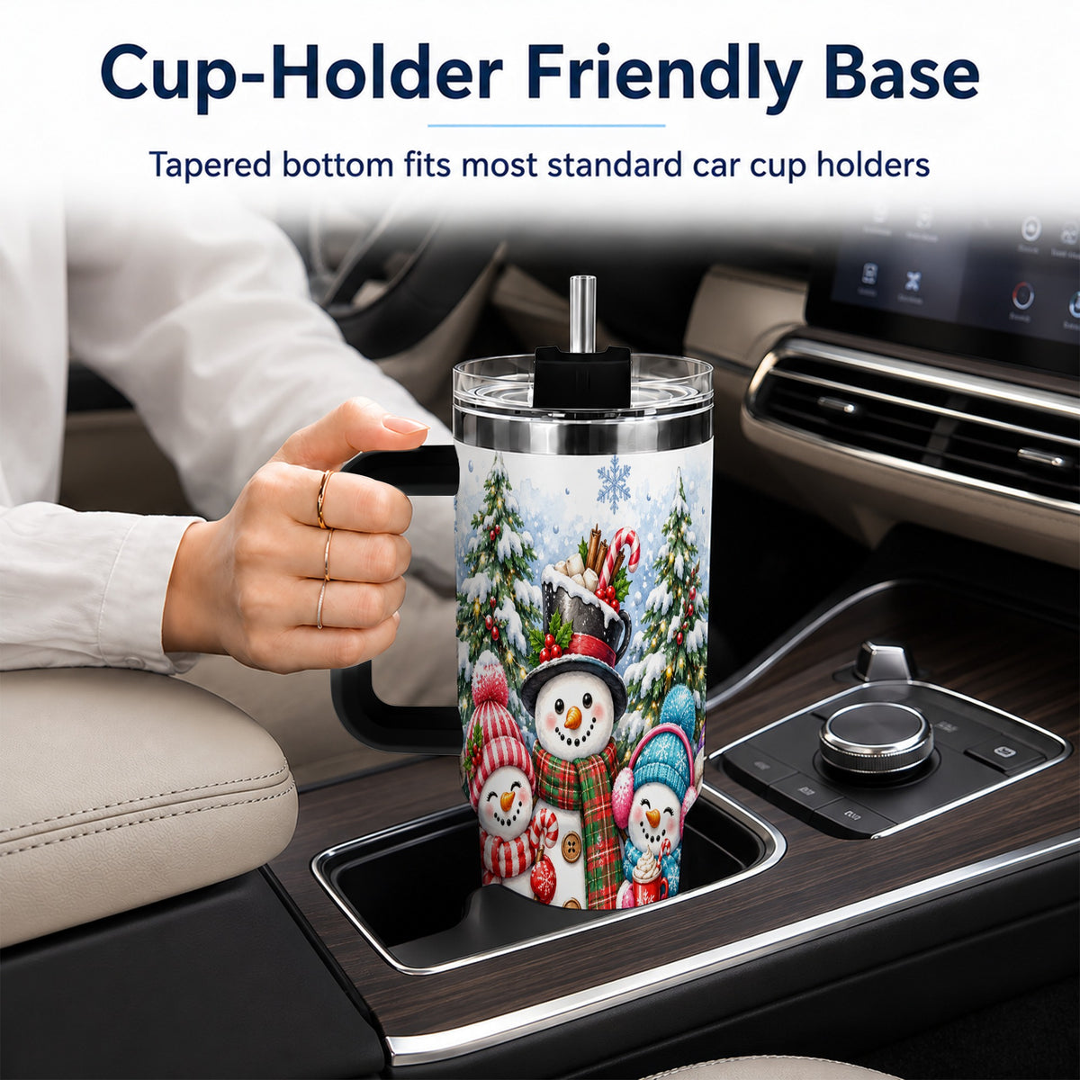 #pl[40oz|Black] Snowman Family 40oz Tumbler with Handle, Watercolor Travel Cup