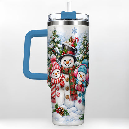 #pl[40oz|Blue] Snowman Family 40oz Tumbler with Handle, Watercolor Travel Cup