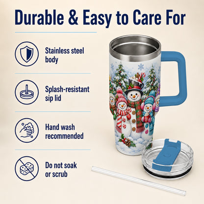 #pl[40oz|Blue] Snowman Family 40oz Tumbler with Handle, Watercolor Travel Cup