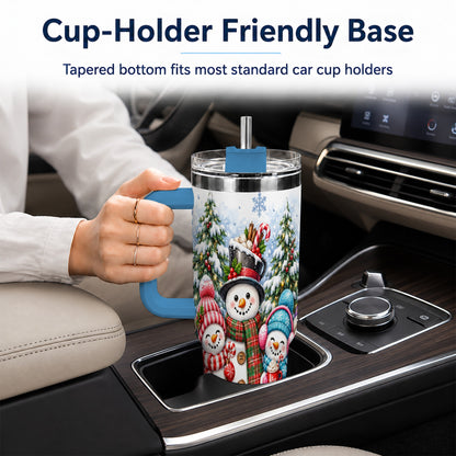 #pl[40oz|Blue] Snowman Family 40oz Tumbler with Handle, Watercolor Travel Cup