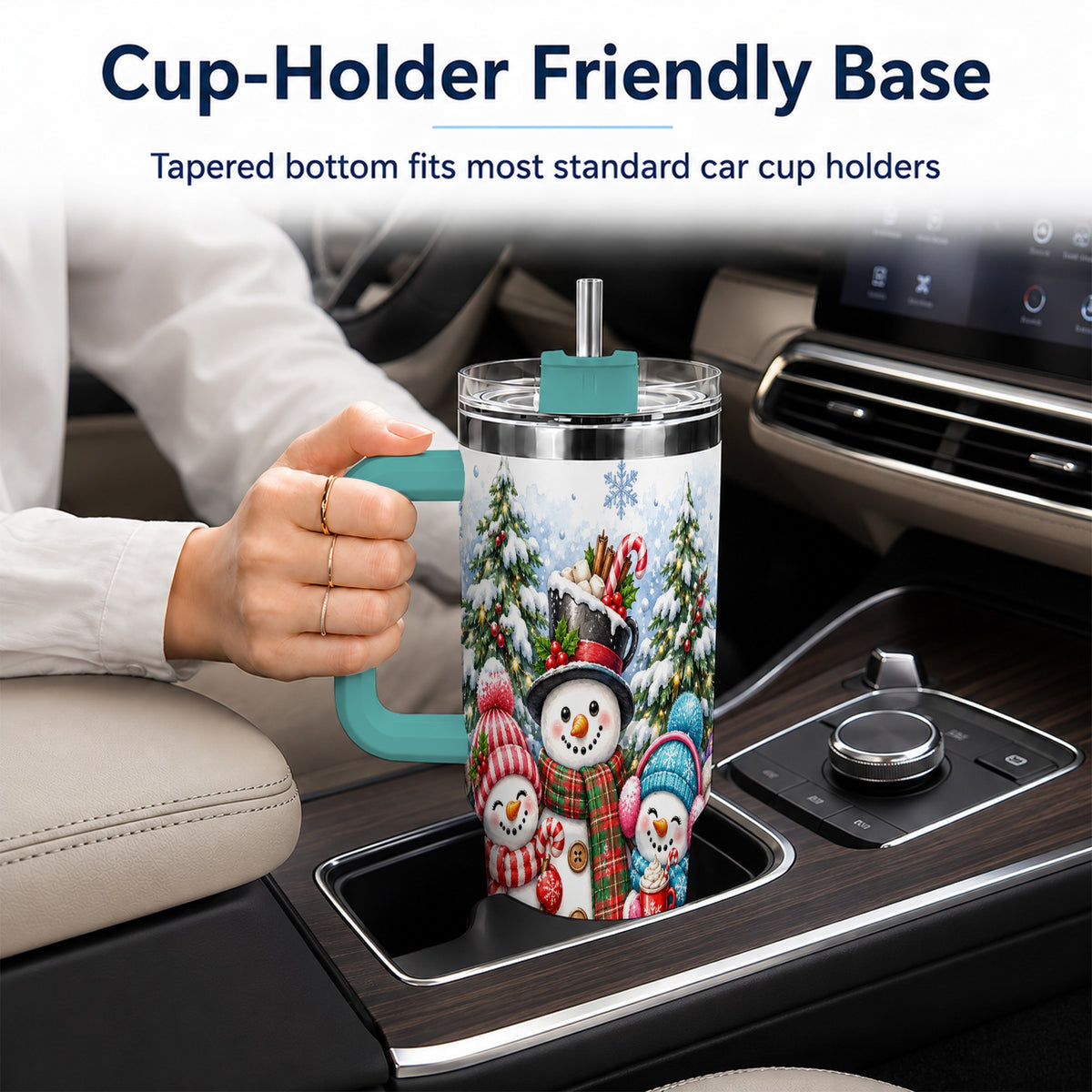 #pl[40oz|Green] Snowman Family 40oz Tumbler with Handle, Watercolor Travel Cup
