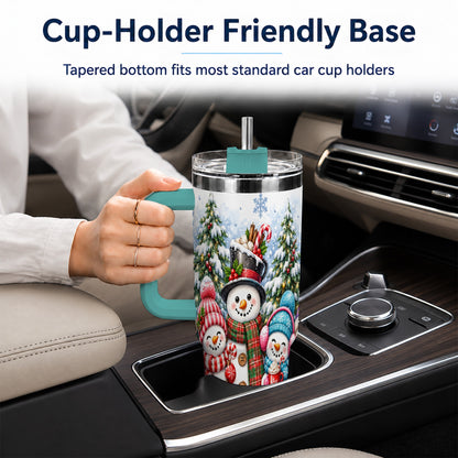 #pl[40oz|Green] Snowman Family 40oz Tumbler with Handle, Watercolor Travel Cup