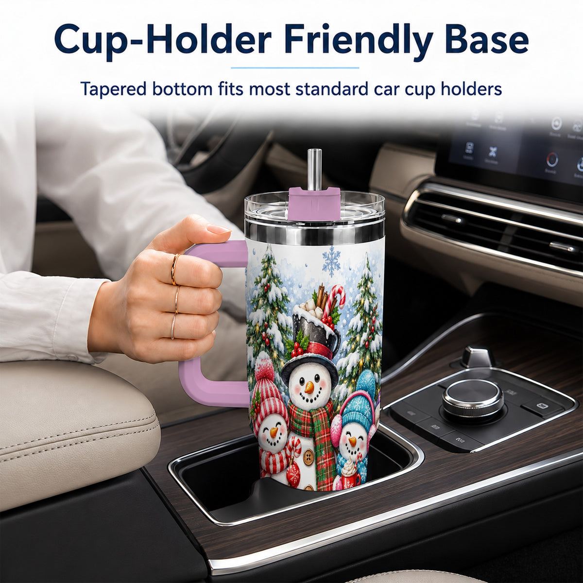 #pl[40oz|Pink] Snowman Family 40oz Tumbler with Handle, Watercolor Travel Cup