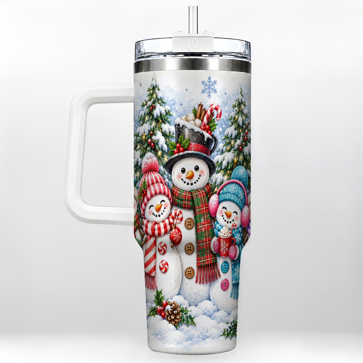 Snowman Family 40oz Tumbler with Handle, Watercolor Travel Cup