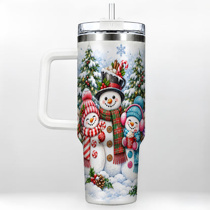 Snowman Family 40oz Tumbler with Handle, Watercolor Travel Cup
