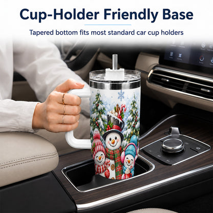 #pl[40oz|White] Snowman Family 40oz Tumbler with Handle, Watercolor Travel Cup