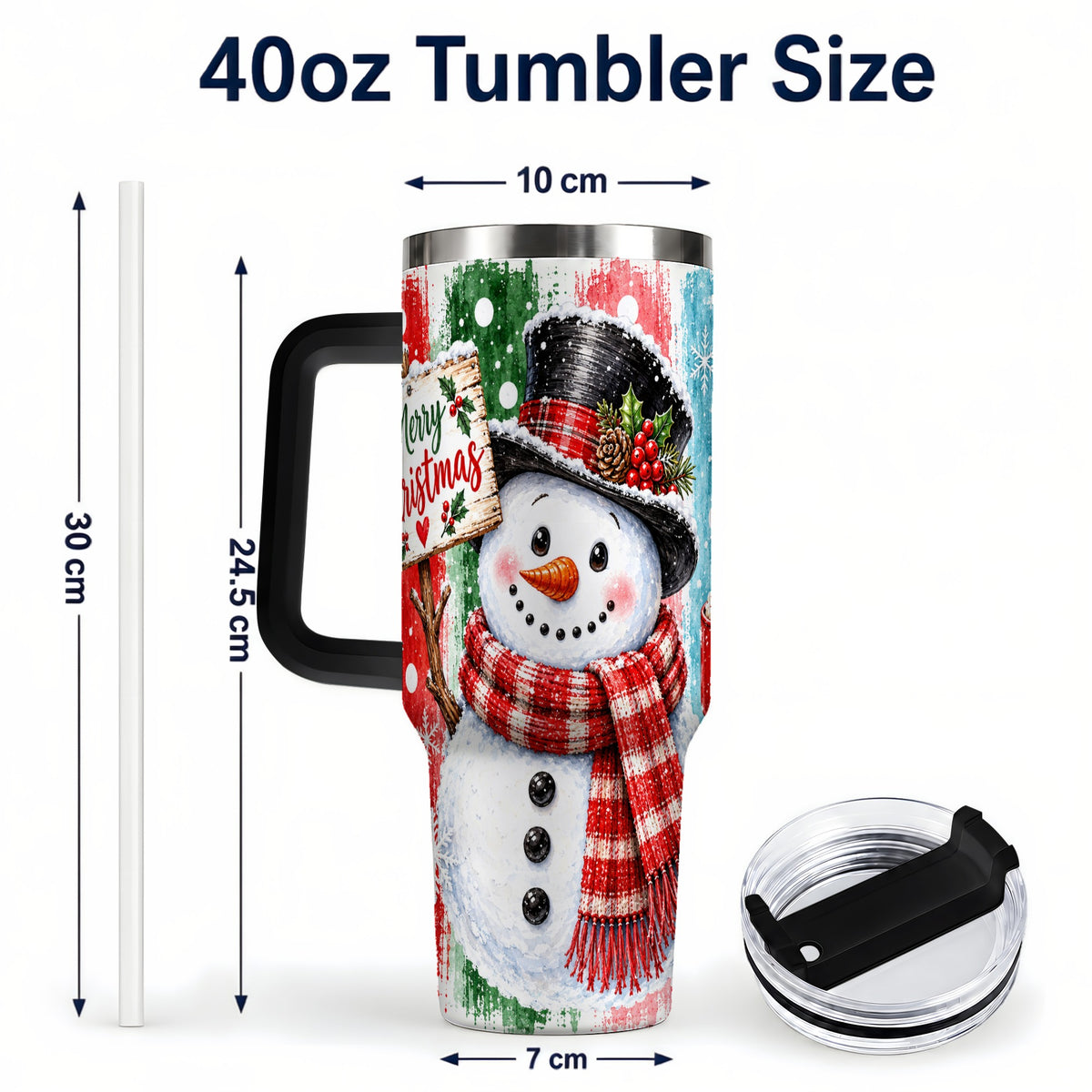 #pl[40oz|Black] Christmas Snowman 40oz Tumbler with Handle, Holiday Travel Cup
