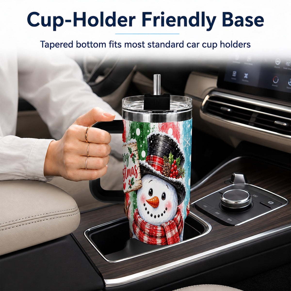 #pl[40oz|Black] Christmas Snowman 40oz Tumbler with Handle, Holiday Travel Cup