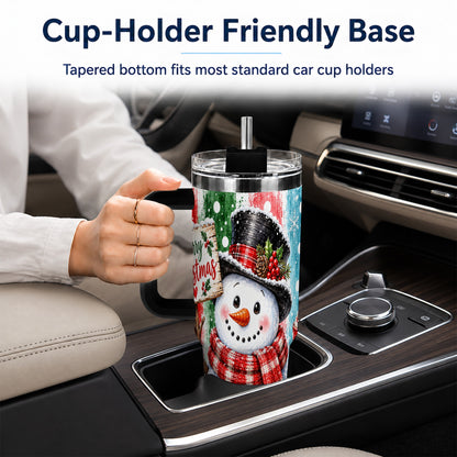 #pl[40oz|Black] Christmas Snowman 40oz Tumbler with Handle, Holiday Travel Cup