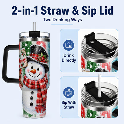 #pl[40oz|Black] Christmas Snowman 40oz Tumbler with Handle, Holiday Travel Cup