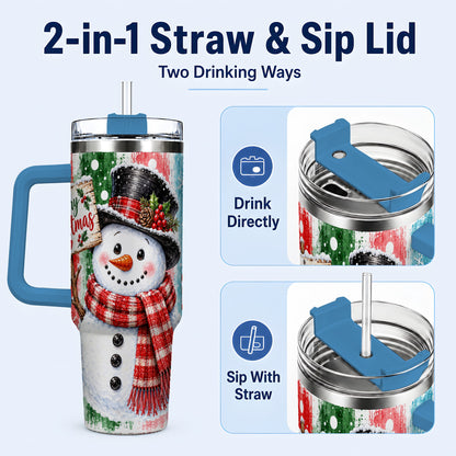 #pl[40oz|Blue] Christmas Snowman 40oz Tumbler with Handle, Holiday Travel Cup
