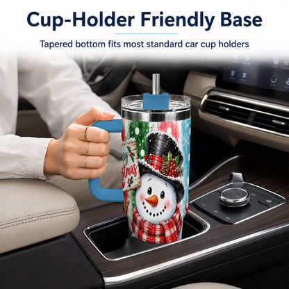#pl[40oz|Blue] Christmas Snowman 40oz Tumbler with Handle, Holiday Travel Cup