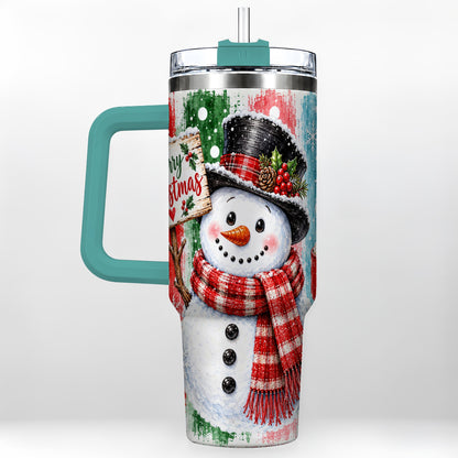 #pl[40oz|Green] Christmas Snowman 40oz Tumbler with Handle, Holiday Travel Cup